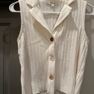 Madewell Textured Cream Sleeveless Button-Down Shirt